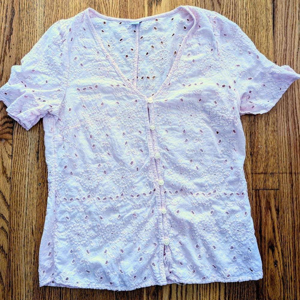 Pink Cotton Eyelet Shirt - Size Small